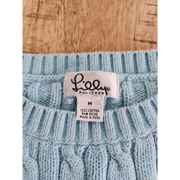 Lilly Pulitzer Cableknit Sweater Women's Size M Aqua Preppy - Picture 9 of 12